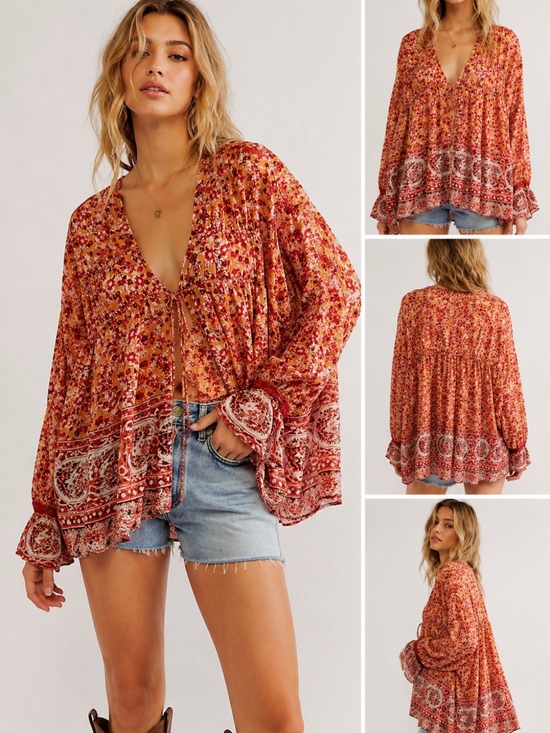 Free People Tops - Free People Boho Floral Babydoll Tunic Top